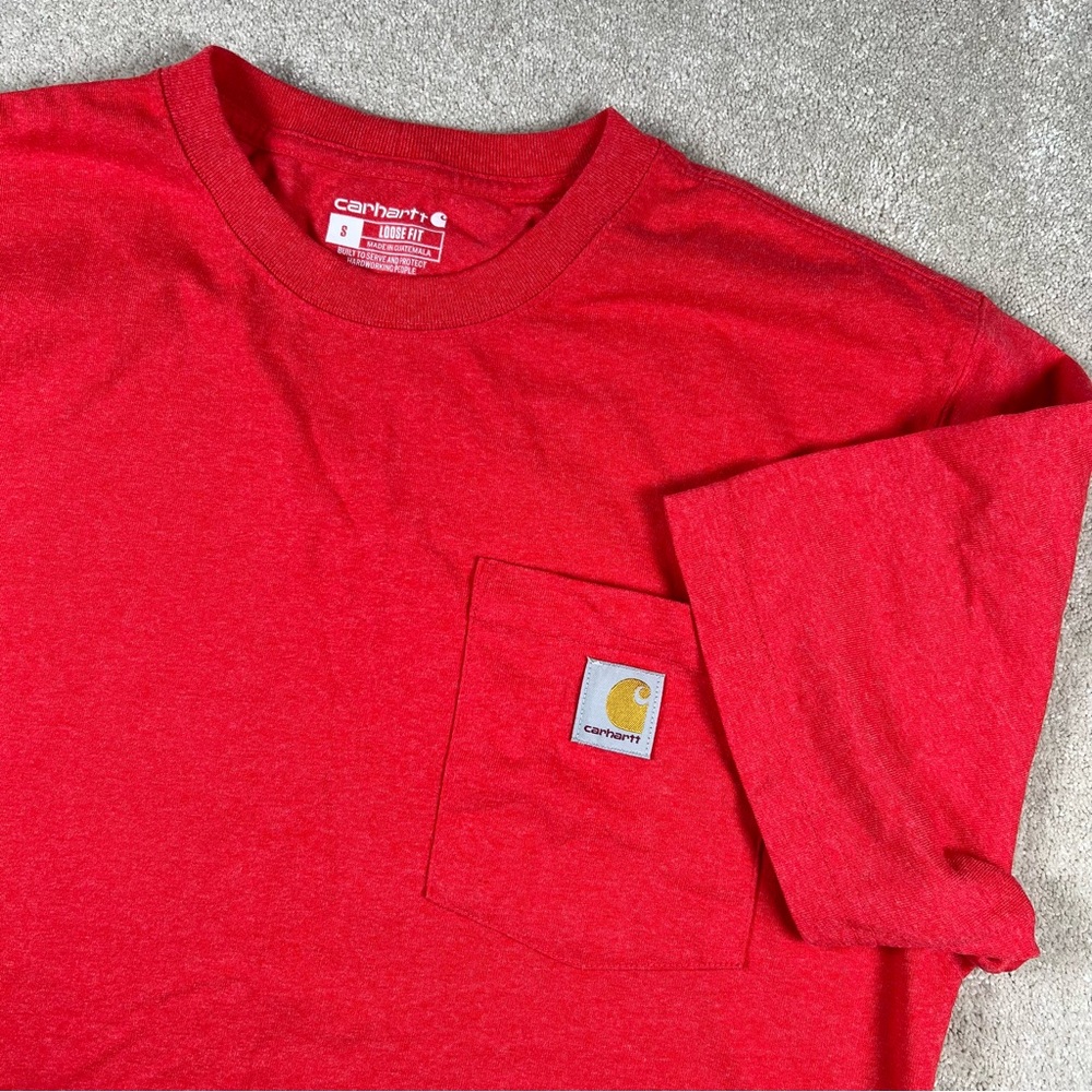 Carhartt Pocket T Shirt Loose Fit Short Sleeve Crew‎ Neck Red Logo Men's Small